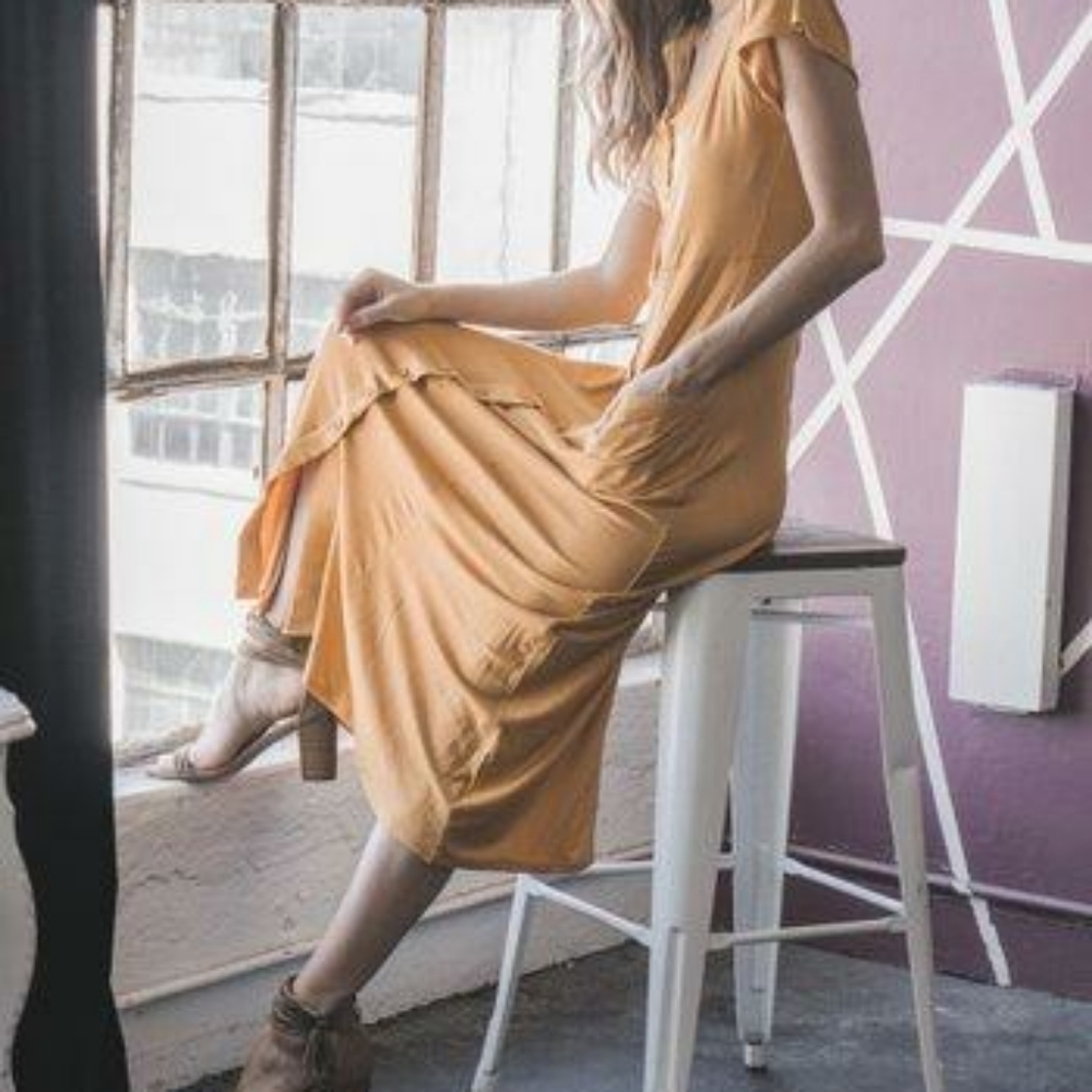Mustard Pocket Button-Up Maxi Dress